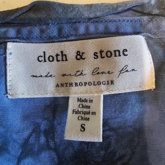 Anthropologie Cloth & Stone Liv Tie Front Blue Tie Dye Mini Dress Size S 3367 - Picture 4 of 10